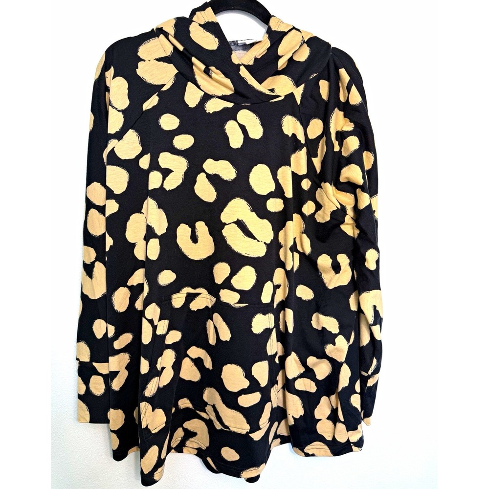 LuLaRoe Plus Size 3XL Black/Beige Leopard Print Cowl Neck Tunic Pocket Knit